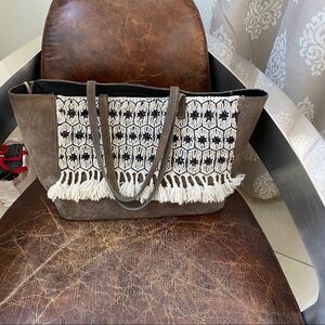 Marianella brown suede and macrame decor tote bag